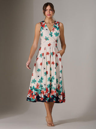 Jersey Sleeveless Midi Dress, Black Floral