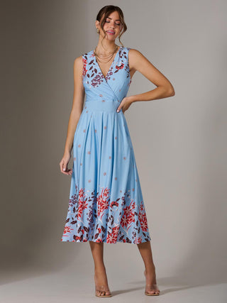 Jersey Sleeveless Midi Dress, Blue Floral