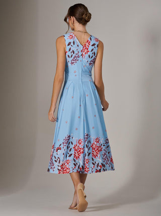Jersey Sleeveless Midi Dress, Blue Floral