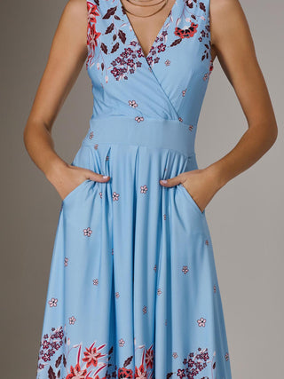 Jersey Sleeveless Midi Dress, Blue Floral