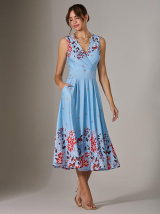 Jersey Sleeveless Midi Dress, Blue Floral