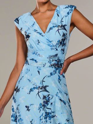 Sleeveless Ruffle Midi Dress, Blue Floral