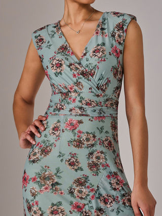 Sleeveless Ruffle Midi Dress, Green Floral