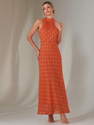 Halterneck Maxi Dress, Orange