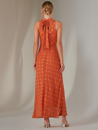 Halterneck Maxi Dress, Orange