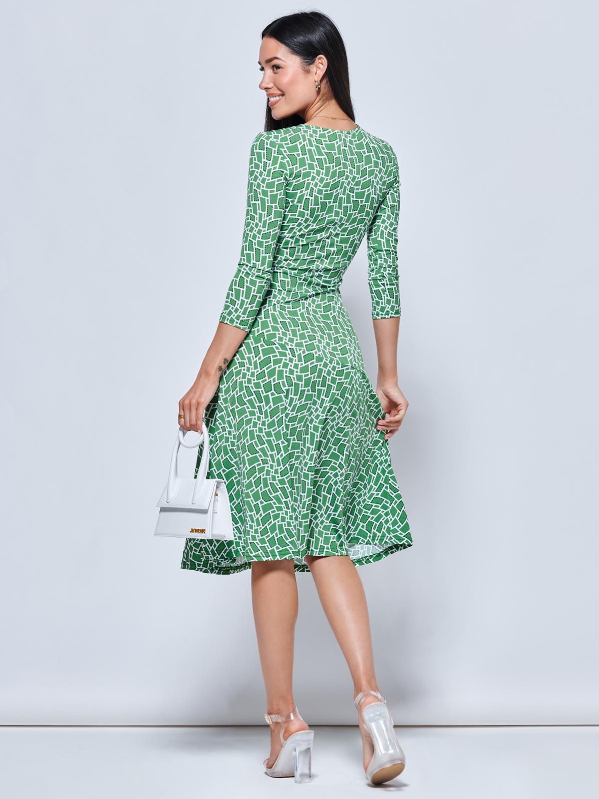 Willa Geometric Print Jersey Dress, Green Geo