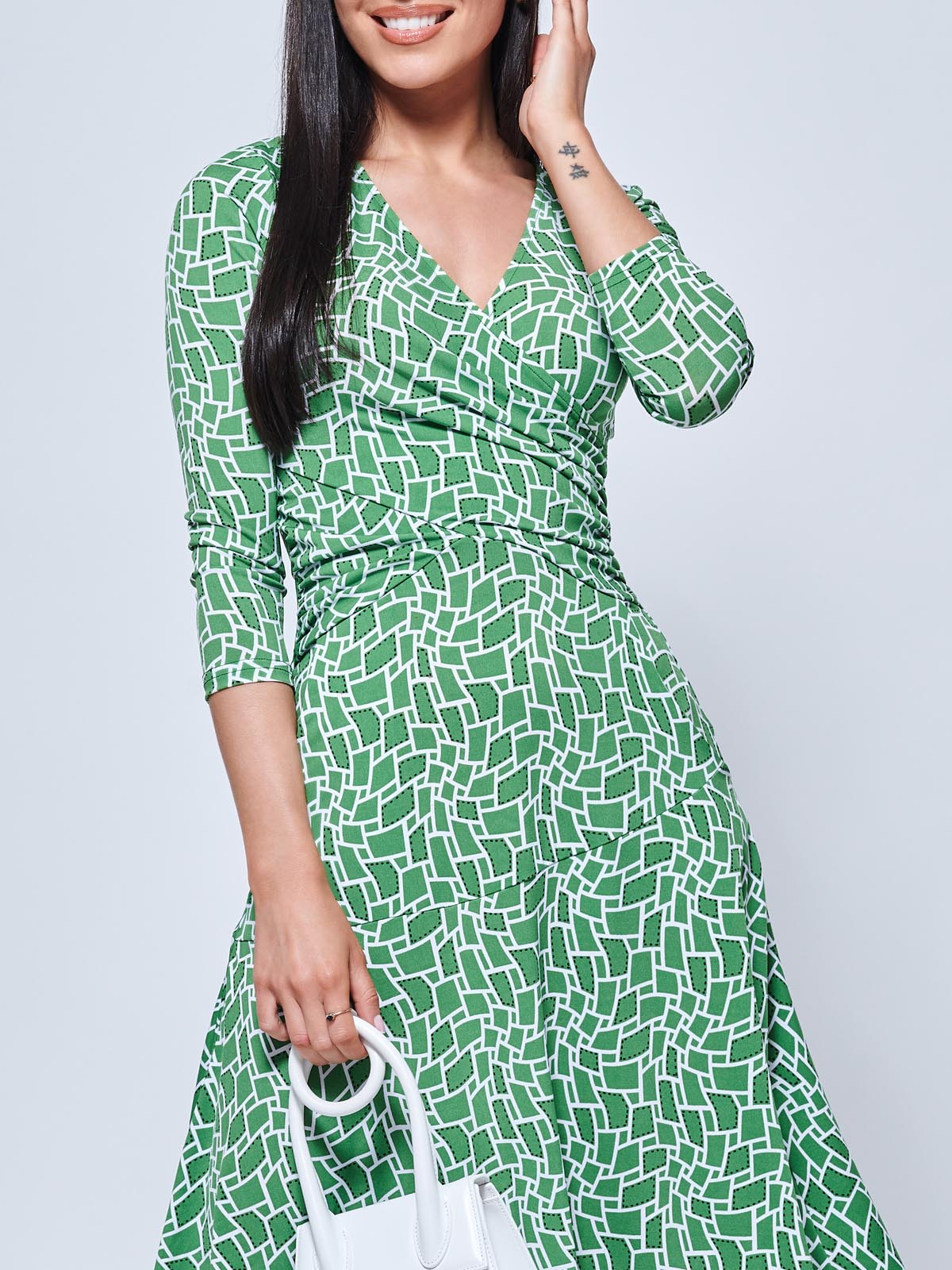 Willa Geometric Print Jersey Dress, Green Geo