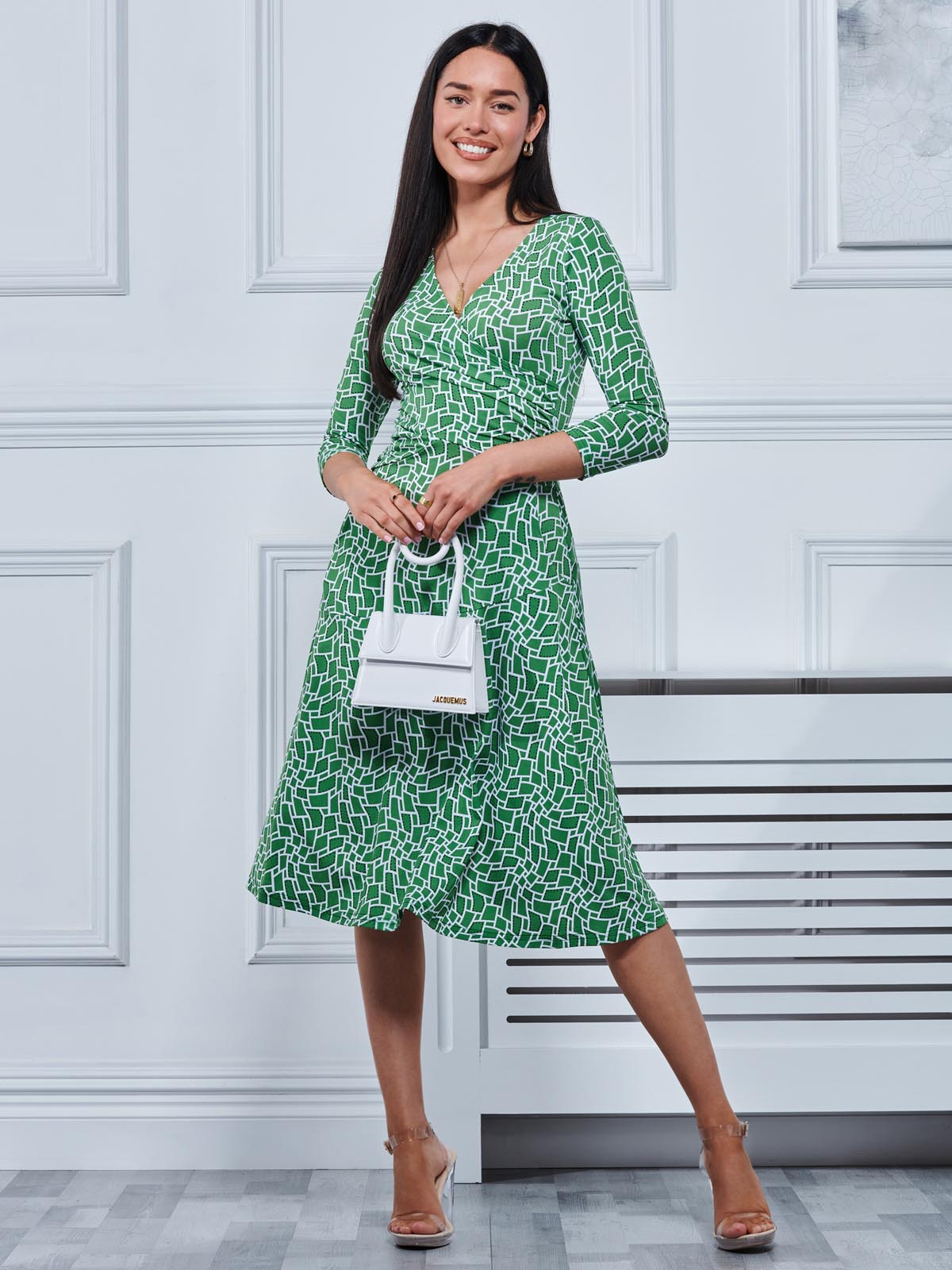 Willa Geometric Print Jersey Dress, Green Geo