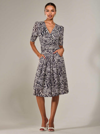 Mesh Half Sleeve Midaxi Dress, Neutral Animal