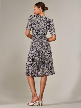 Mesh Half Sleeve Midaxi Dress, Neutral Animal