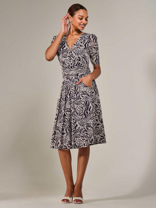 Mesh Half Sleeve Midaxi Dress, Neutral Animal