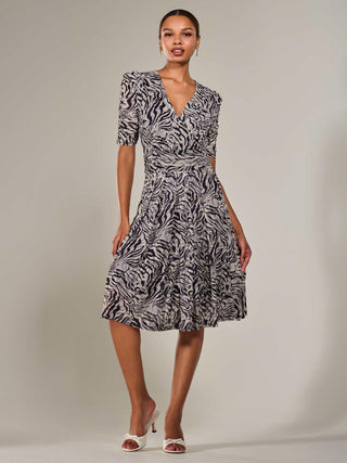 Mesh Half Sleeve Midaxi Dress, Neutral Animal