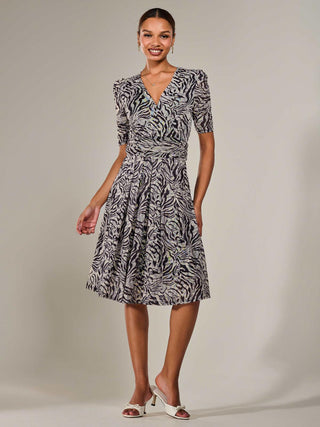 Mesh Half Sleeve Midaxi Dress, Neutral Animal