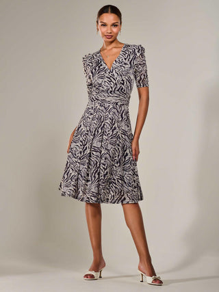 Mesh Half Sleeve Midaxi Dress, Neutral Animal
