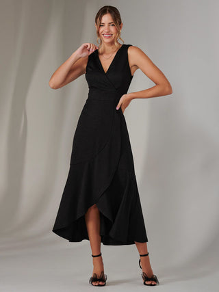 Wrap Frill Hem Maxi Dress, Black