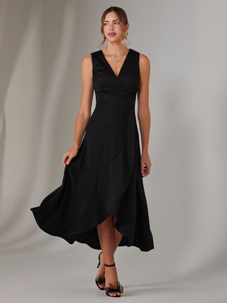 Wrap Frill Hem Maxi Dress, Black
