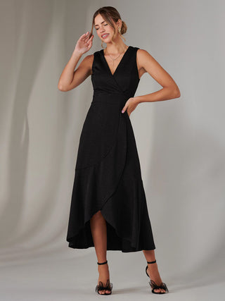 Wrap Frill Hem Maxi Dress, Black