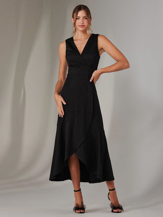 Wrap Frill Hem Maxi Dress, Black