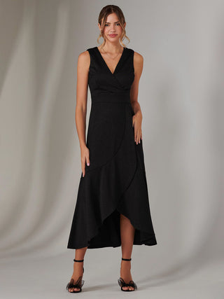 Wrap Frill Hem Maxi Dress, Black