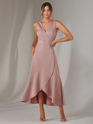 Wrap Frill Hem Maxi Dress, Dusty Pink