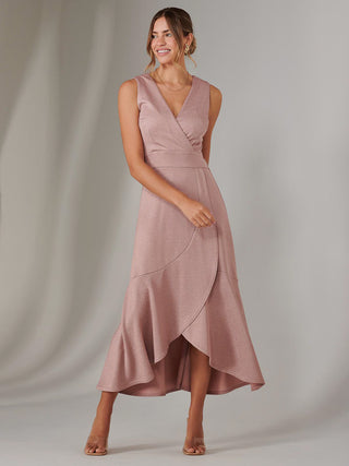 Wrap Frill Hem Maxi Dress, Dusty Pink
