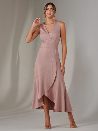 Wrap Frill Hem Maxi Dress, Dusty Pink