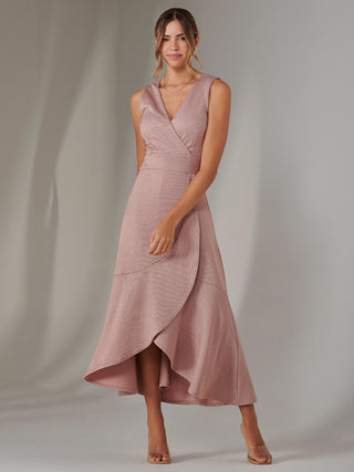 Wrap Frill Hem Maxi Dress, Dusty Pink