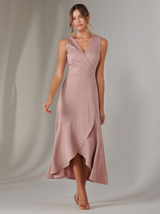 Wrap Frill Hem Maxi Dress, Dusty Pink
