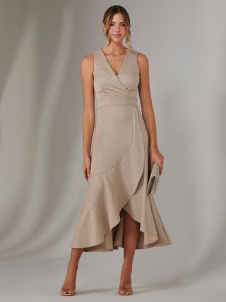 Wrap Frill Hem Maxi Dress, Gold