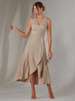 Wrap Frill Hem Maxi Dress, Gold