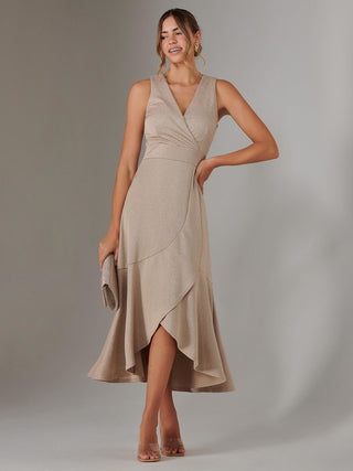 Wrap Frill Hem Maxi Dress, Gold