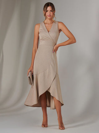 Wrap Frill Hem Maxi Dress, Gold