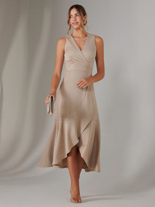 Wrap Frill Hem Maxi Dress, Gold