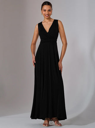 Ella Wrap Bodice Jersey Maxi Dress, Black