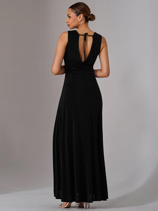 Ella Wrap Bodice Jersey Maxi Dress, Black