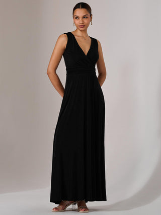 Ella Wrap Bodice Jersey Maxi Dress, Black