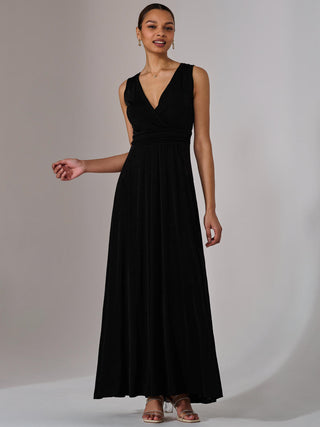 Ella Wrap Bodice Jersey Maxi Dress, Black