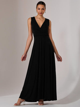 Ella Wrap Bodice Jersey Maxi Dress, Black