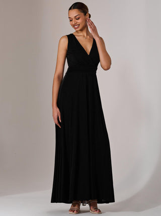 Ella Wrap Bodice Jersey Maxi Dress, Black
