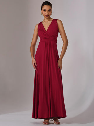 Ella Wrap Bodice Jersey Maxi Dress, Dark Red