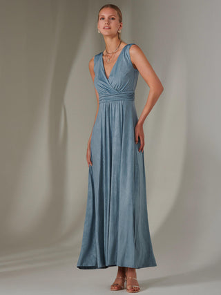 Ella Wrap Bodice Jersey Maxi Dress, Steel Blue