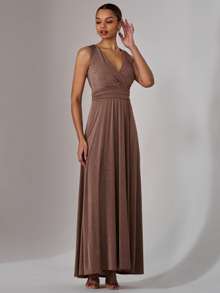 Ella Wrap Bodice Jersey Maxi Dress, Taupe
