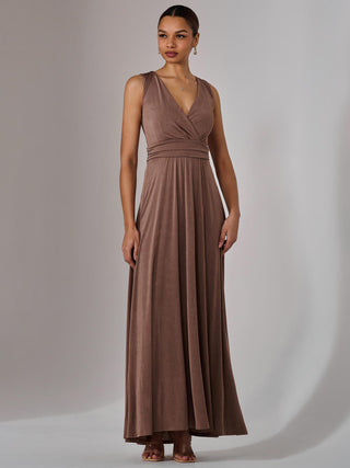 Ella Wrap Bodice Jersey Maxi Dress, Taupe