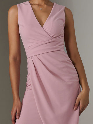Sleeveless Wrap Front Midi Dress, Dusty Pink