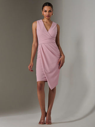 Sleeveless Wrap Front Midi Dress, Dusty Pink