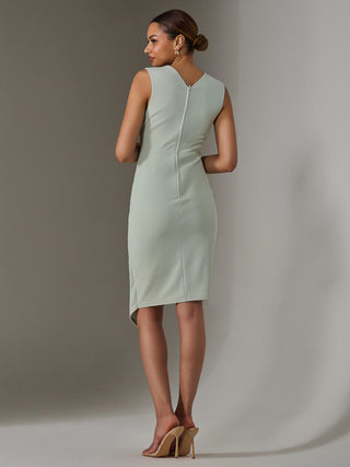 Sleeveless Wrap Front Midi Dress, Light Green