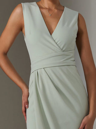 Sleeveless Wrap Front Midi Dress, Light Green