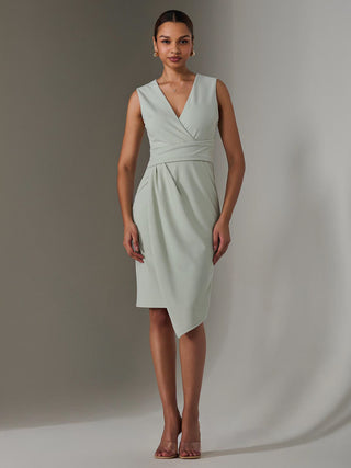 Sleeveless Wrap Front Midi Dress, Light Green