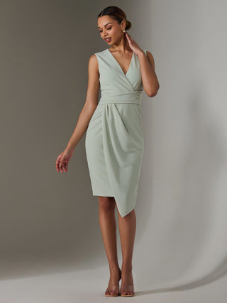 Sleeveless Wrap Front Midi Dress, Light Green