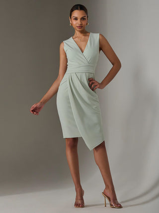Sleeveless Wrap Front Midi Dress, Light Green